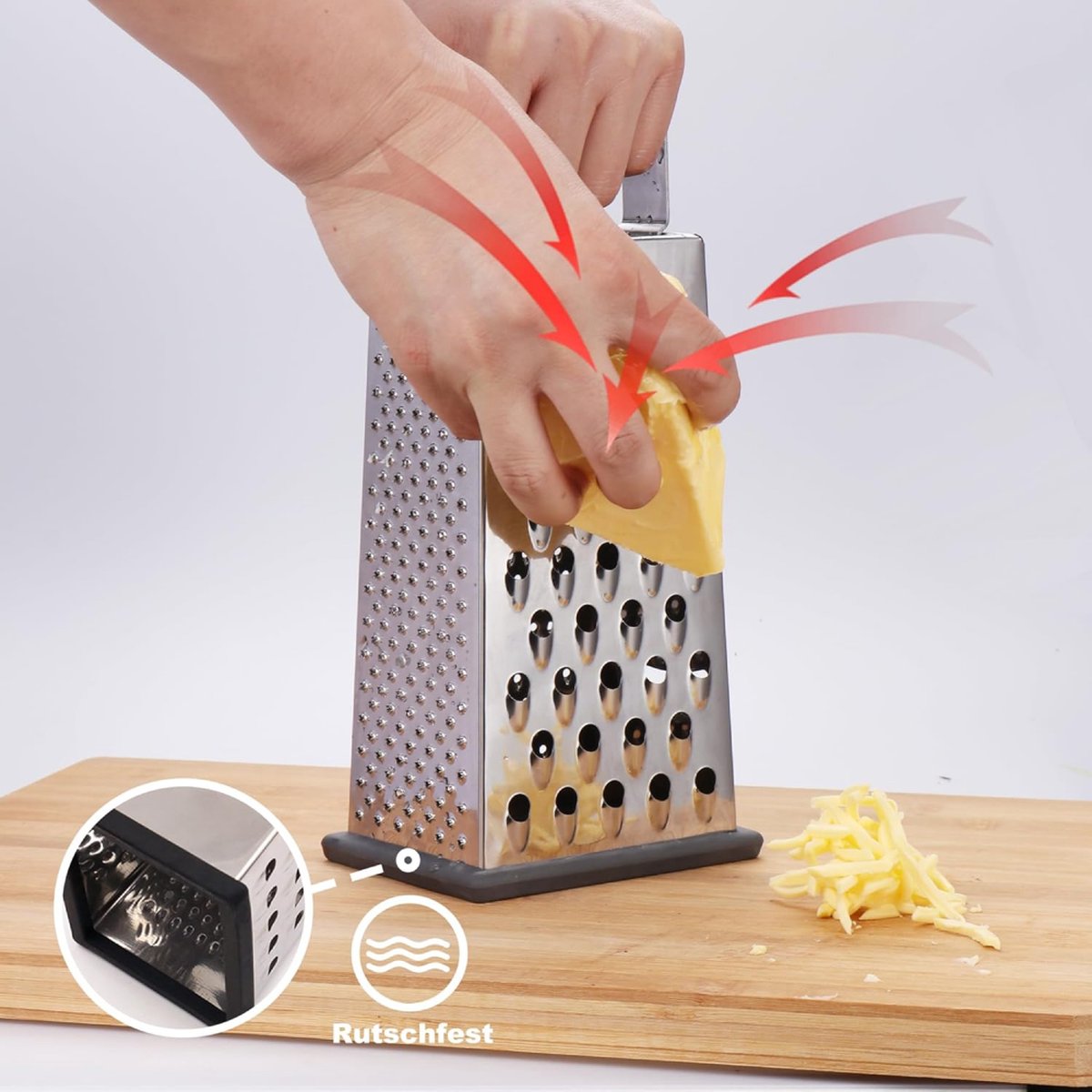 Box Grater - Graters - Stainless Steel - 4-Sided - Table Grater - Tower Grater - Kitchen Grater with Handle - V1188-MS101-01485-1