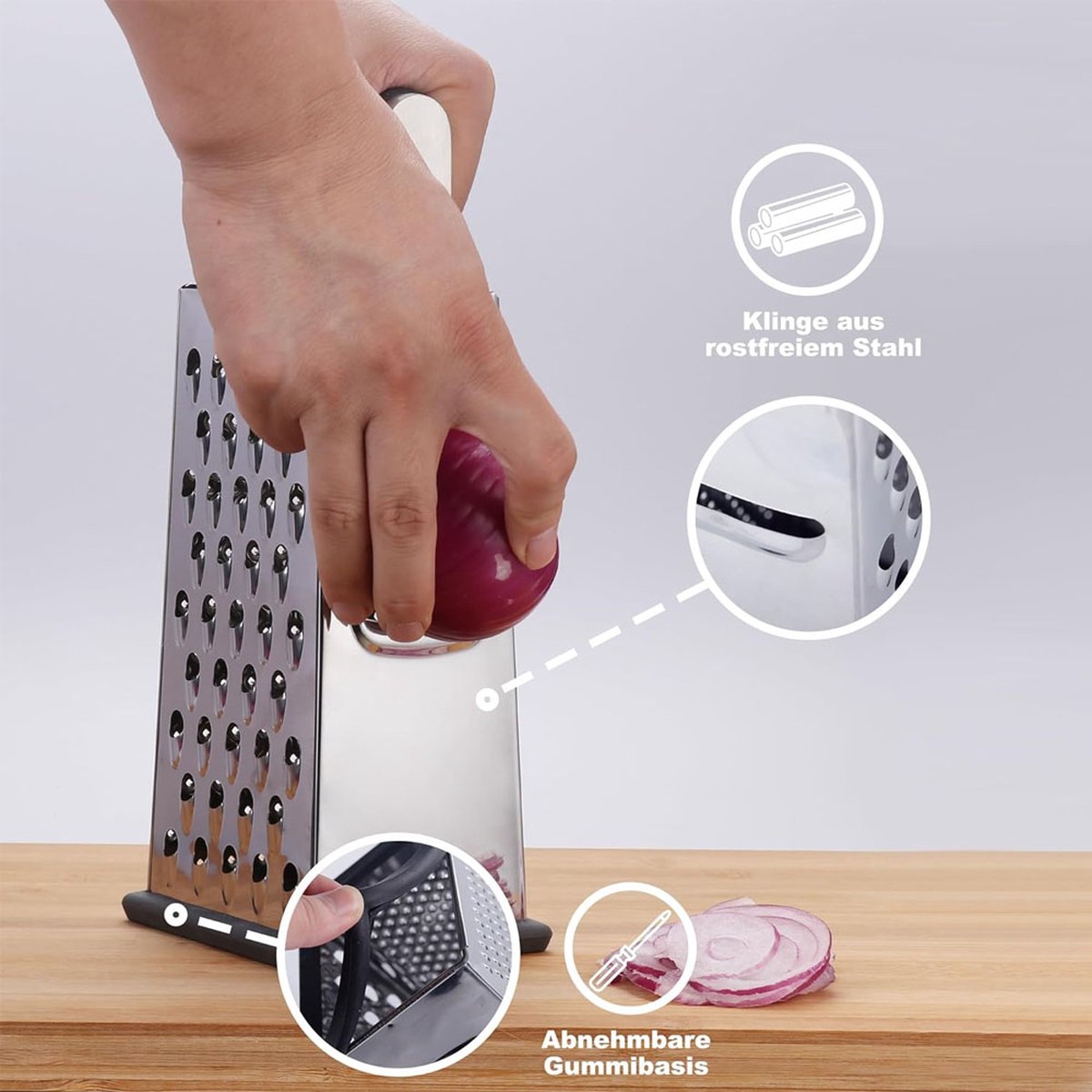 Box Grater - Graters - Stainless Steel - 4-Sided - Table Grater - Tower Grater - Kitchen Grater with Handle - V1188-MS101-01485-1