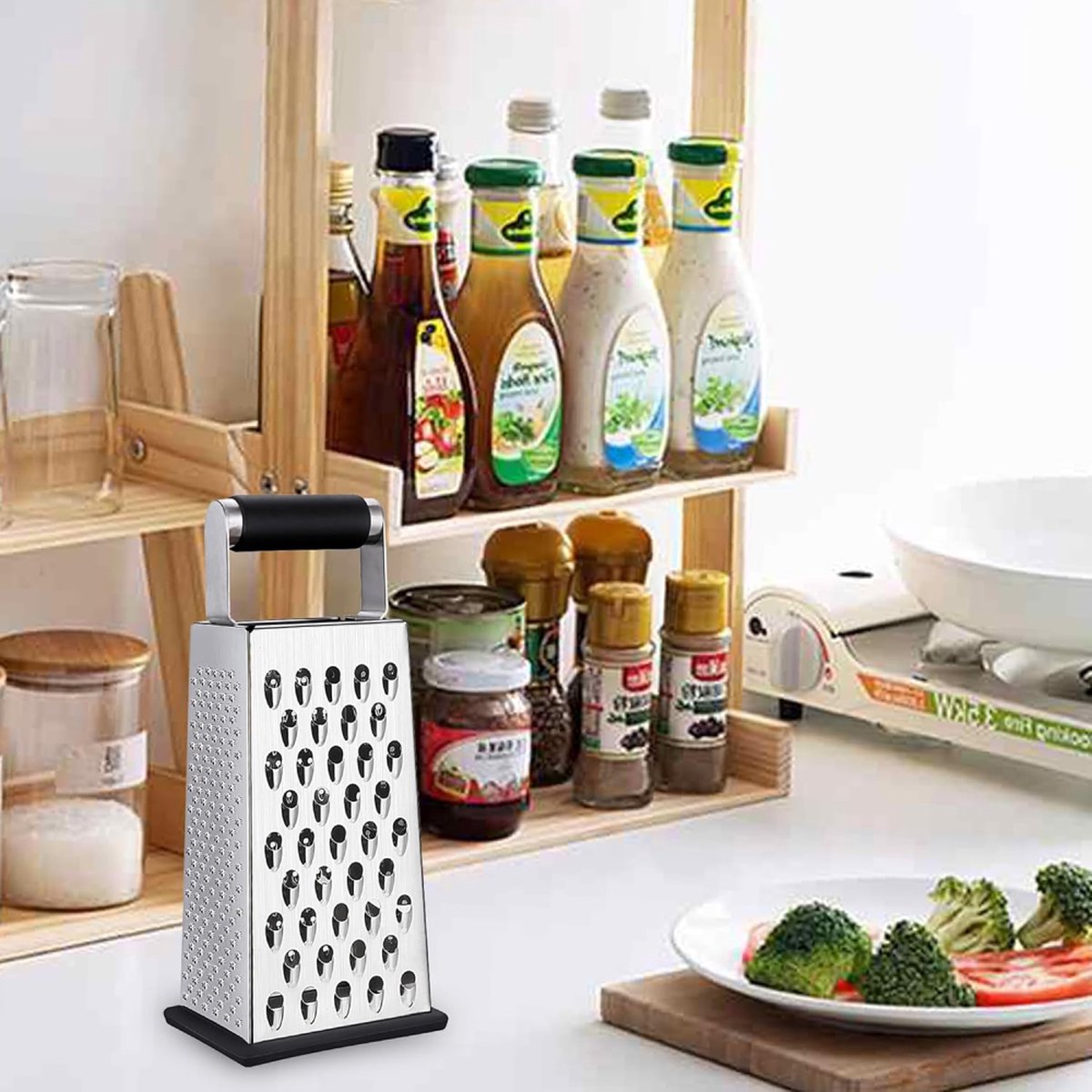 Box Grater - Graters - Stainless Steel - 4-Sided - Table Grater - Tower Grater - Kitchen Grater with Handle - V1188-MS101-01485-1