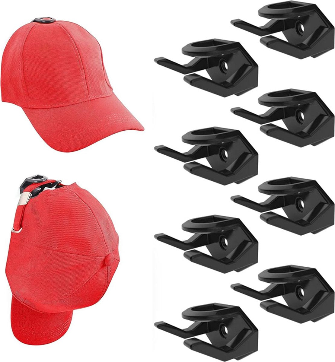 Cap Rack Set of 8 - Wall Cap Holders - Cap Hooks - With Screws and Tape - Two Installation Methods - Cap Rack V1188-MS101-01494-1