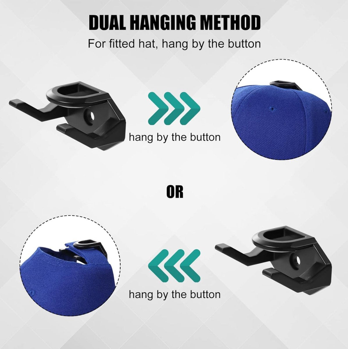 Cap Rack Set of 8 - Wall Cap Holders - Cap Hooks - With Screws and Tape - Two Installation Methods - Cap Rack V1188-MS101-01494-1