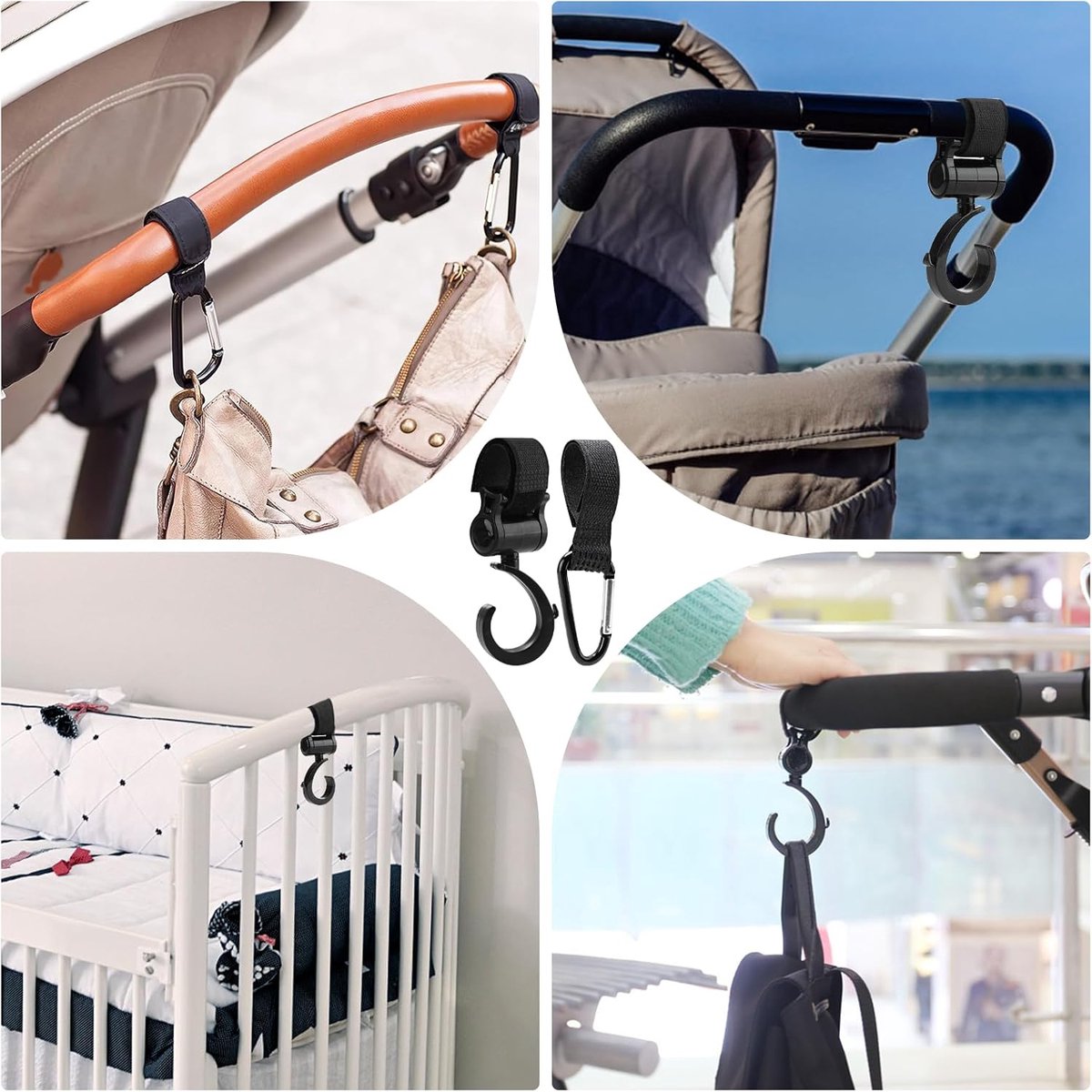 4 Stroller Bag Hooks - Bag Hook - Stroller Straps - Buggy Hook - Stroller Hooks - Multifunctional Velcro Hook V1188-MS101-01496-1