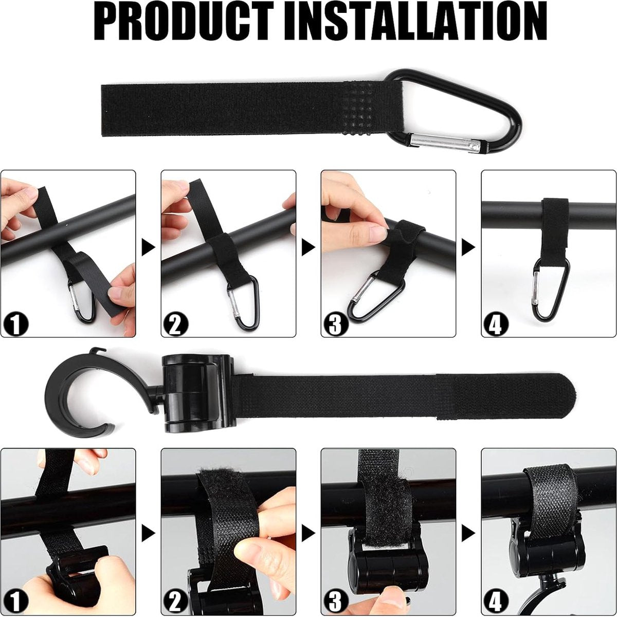4 Stroller Bag Hooks - Bag Hook - Stroller Straps - Buggy Hook - Stroller Hooks - Multifunctional Velcro Hook V1188-MS101-01496-1