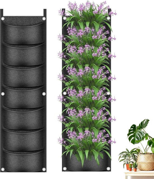 Vertical Garden - 1 Piece - 7 Spacious Compartments - 100 x 30 Cm - Grow Bag - Felt Grow Tray - Breathable - V1188-MS101-01505-1