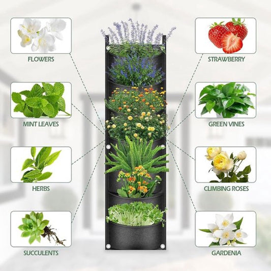 Vertical Garden - 1 Piece - 7 Spacious Compartments - 100 x 30 Cm - Grow Bag - Felt Grow Tray - Breathable - V1188-MS101-01505-1