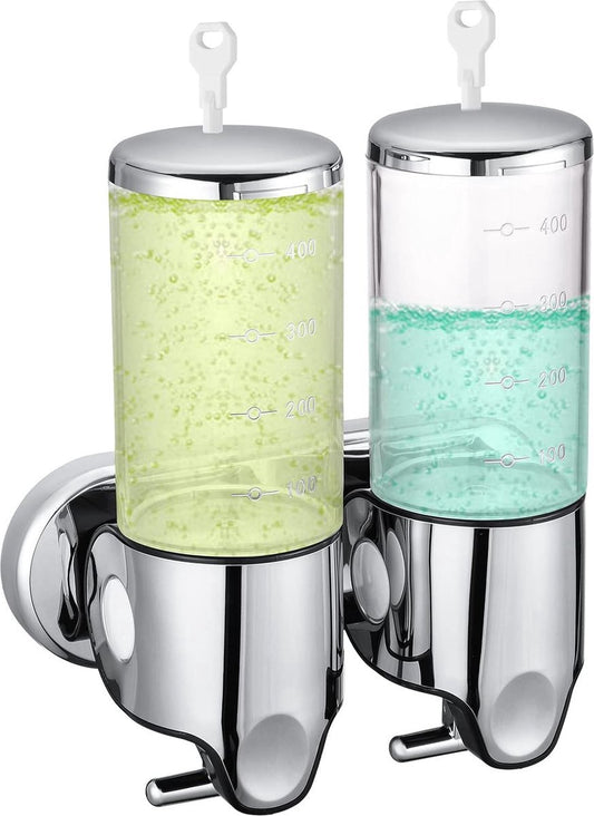 Wall-Mounted Soap Dispenser - 2 Reservoirs - 2x500ml - Stainless Steel - Shampoo Dispenser - Large Capacity - V1188-MS101-01506-1