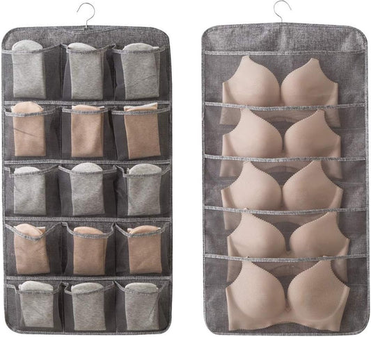 Bra Organizer - Double-Sided 12+18 Storage Pockets - Bra Divider for Closet - Hanging Underwear Divider - V1188-MS101-01510-1