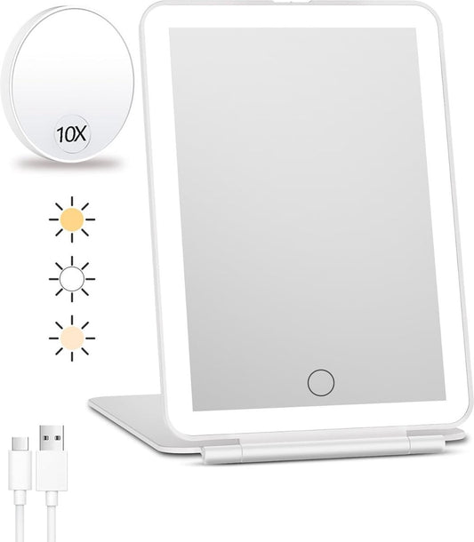 Rechargeable travel makeup mirror with lighting - 10x magnification - portable illuminated makeup mirror - 80 V1188-MS101-01527-1
