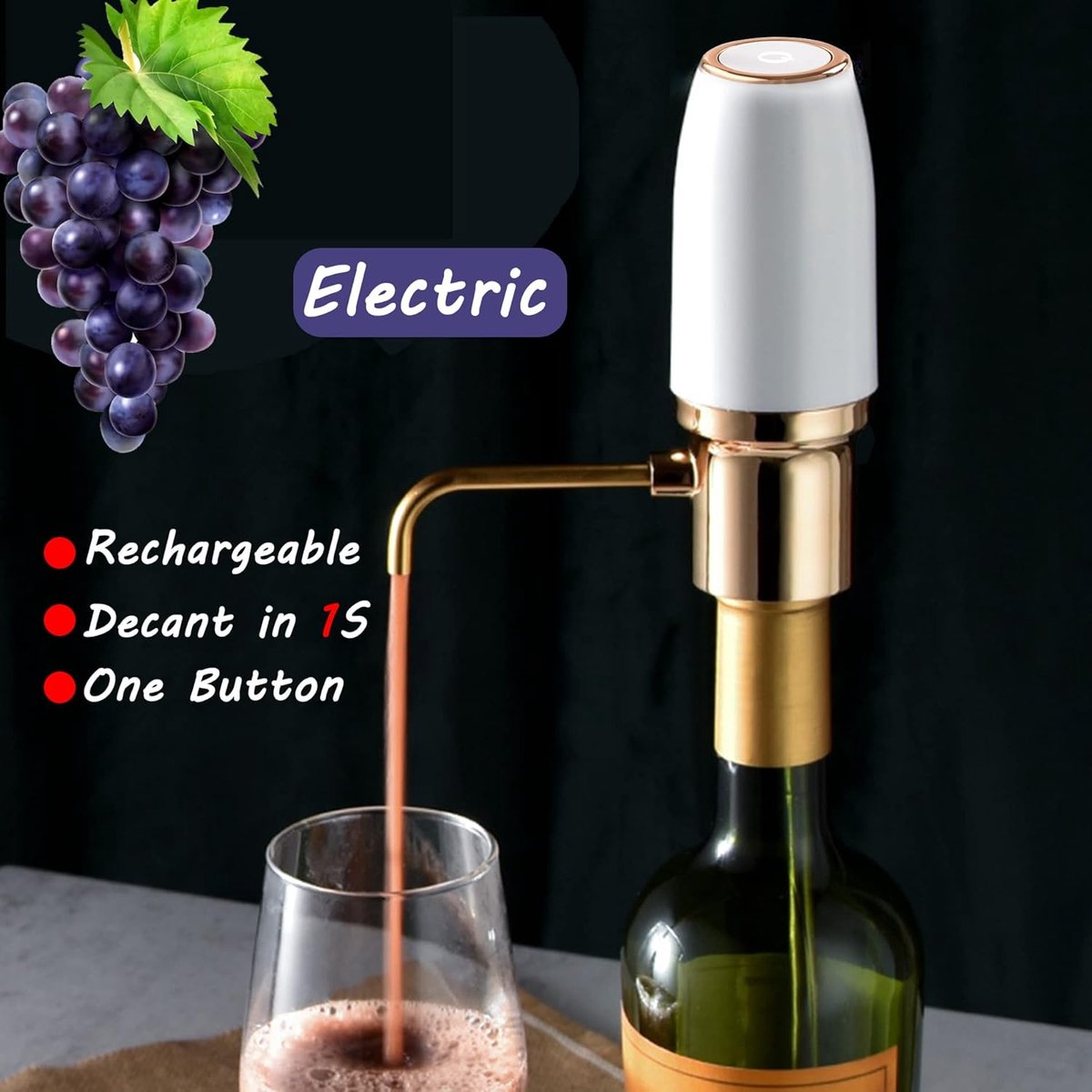 Electric One-Touch Wine Aerator and Automatic Wine Dispenser with USB Rechargeable - Best Gift for Wine Lovers V1188-MS101-01545-1