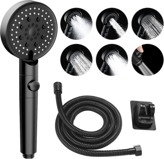 Shower Head - Shower Set - 6 Spray Modes - Water Saving - High Pressure - With 1.5m Explosion-Proof Hose and V1188-MS101-01554-1