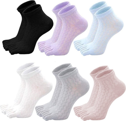 Toe Socks - Women's - Toe Socks - 6 Pairs - Cotton - Yoga Socks - Smooth Toe Seam - No Annoying Seams - Toe V1188-MS101-01557-1