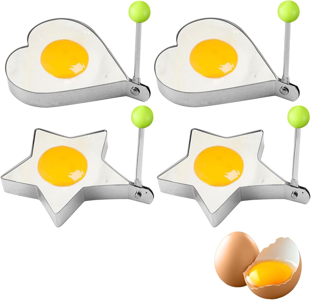Egg ring - 4-piece - Heart-shaped egg ring - Practical egg rings - Cooking ring - Pancake maker - heart star V1188-MS101-01560-1