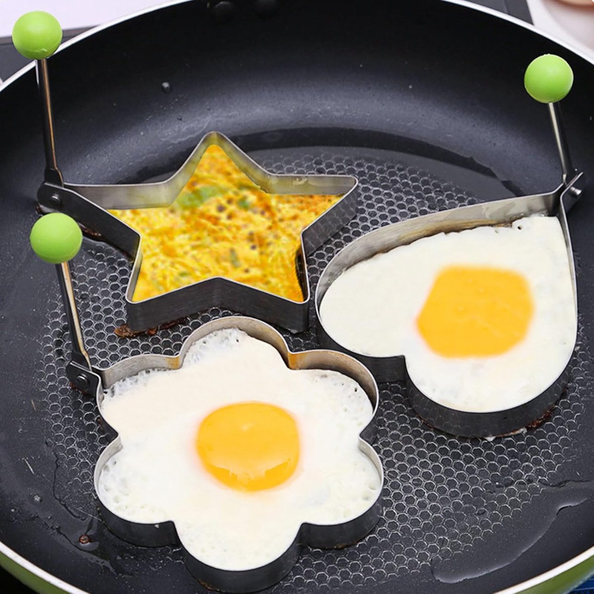 Egg ring - 4-piece - Heart-shaped egg ring - Practical egg rings - Cooking ring - Pancake maker - heart star V1188-MS101-01560-1