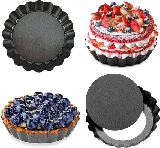 Quiche Pans - Set of 4 - Diameter 10 cm - Quiche Pan with Removable Base - Quiche Baking Pan - Tart Pan with V1188-MS101-01572-1