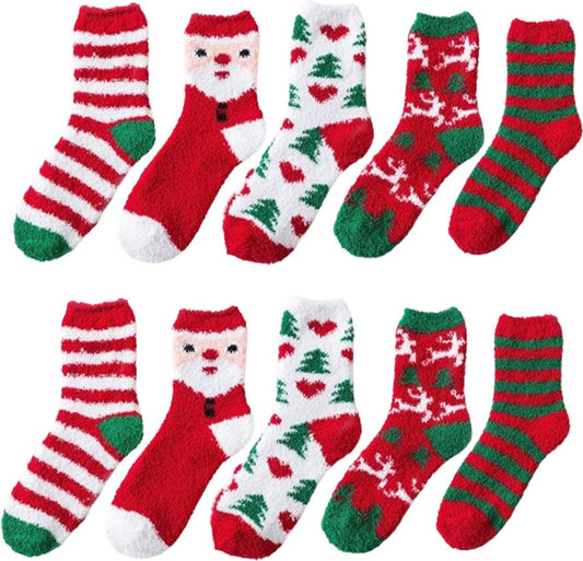 Christmas Socks - 5 Pairs - Ladies' House Socks - Christmas Socks - Heated Socks - Anti-Slip Socks - Bed V1188-MS101-01573-1