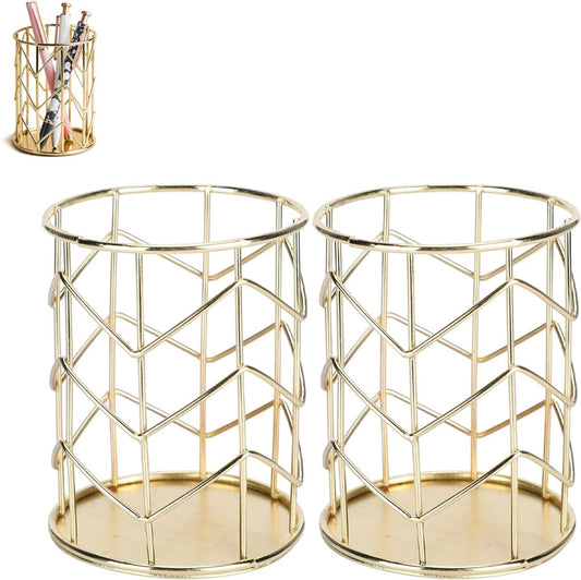 Pen Tray - Pen Holder - Pen Tray - Desk Organizer - Desk Organizer - Desk - Metal - Round - Gold - 2 Pieces V1188-MS101-01589-1