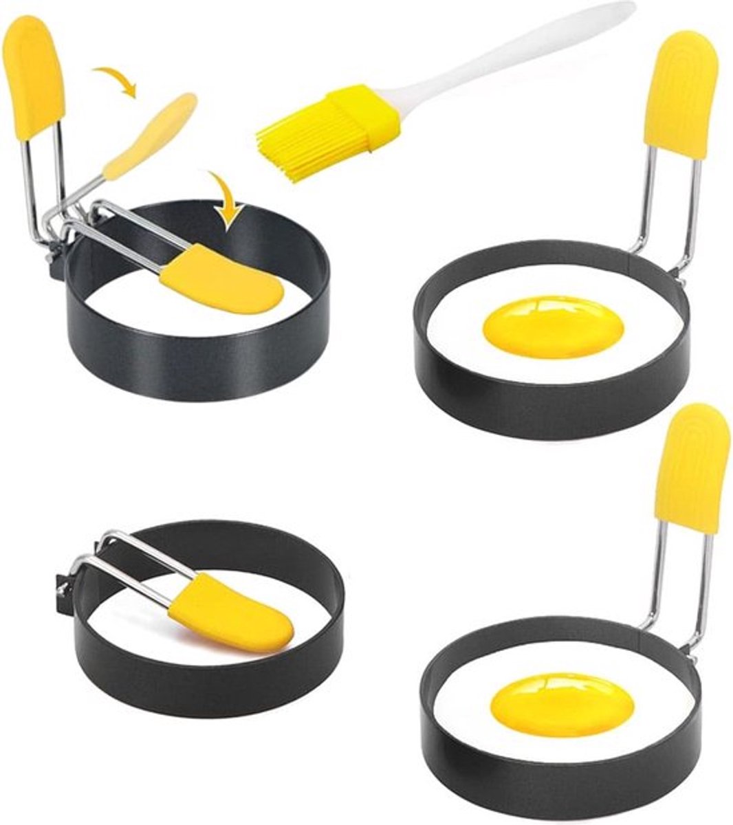 Egg Baking Mold - 4 Pieces - Stainless Steel - Egg Pancake - Fried Egg Mold - Egg Ring - Fried Egg Pancake - V1188-MS101-01590-1