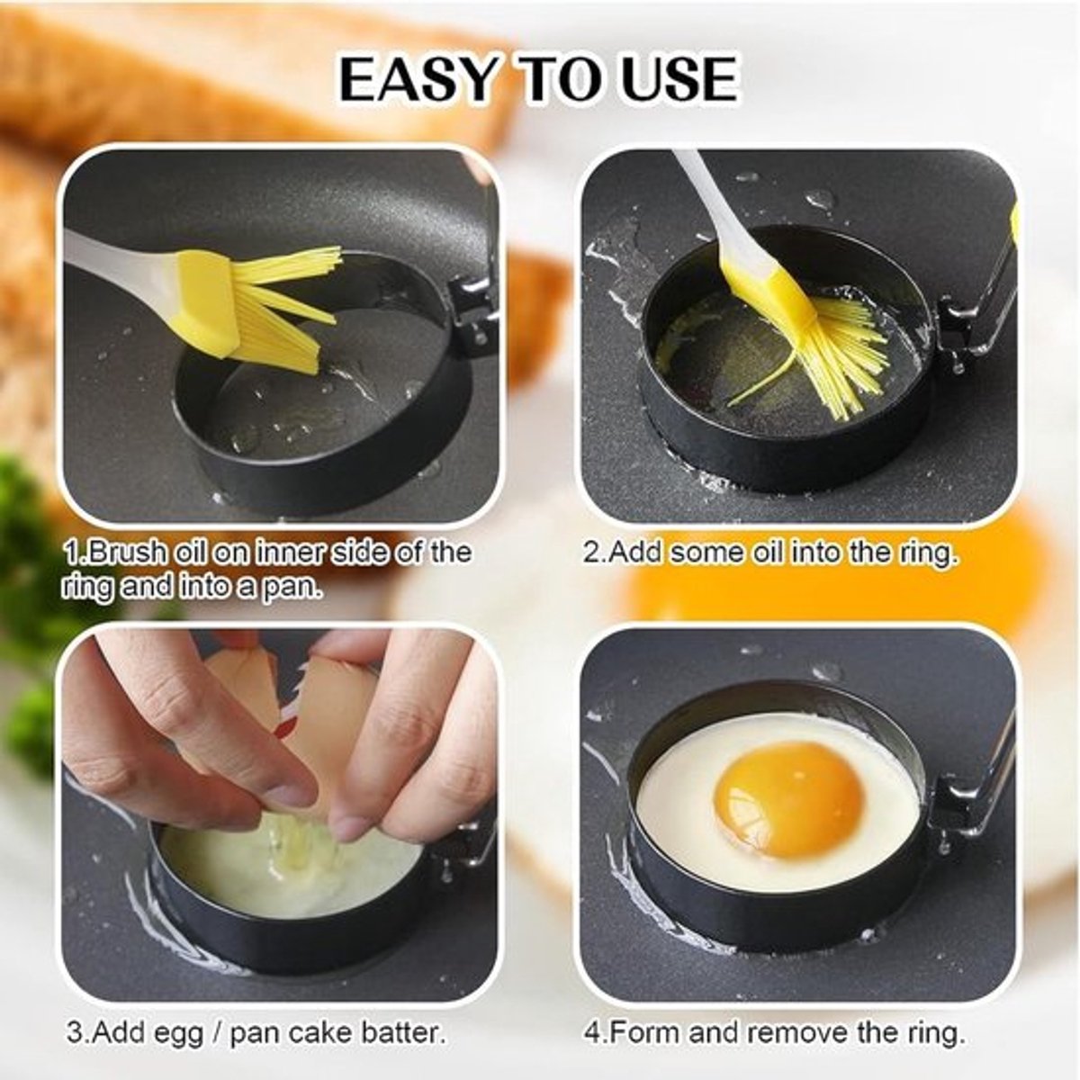 Egg Baking Mold - 4 Pieces - Stainless Steel - Egg Pancake - Fried Egg Mold - Egg Ring - Fried Egg Pancake - V1188-MS101-01590-1