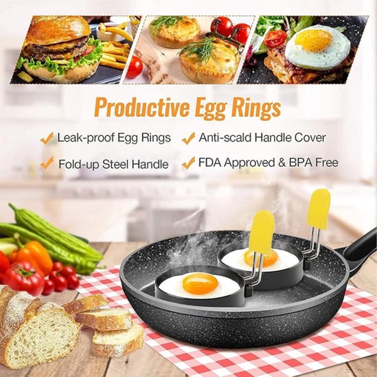 Egg Baking Mold - 4 Pieces - Stainless Steel - Egg Pancake - Fried Egg Mold - Egg Ring - Fried Egg Pancake - V1188-MS101-01590-1