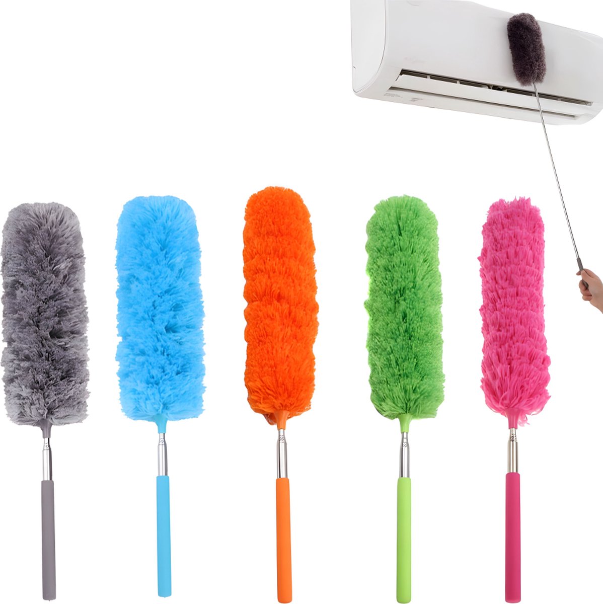 Telescopic Feather Duster - 5-Piece Cleaning Set - Feather Duster Extendable Up to 85 Cm - Cobweb Brush with V1188-MS101-01592-1
