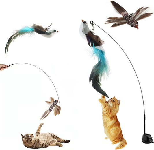 Toy Fishing Rod for Cats - Cat Play Rod - Cat Fishing Rod - 2 Extra Spring Heads - With Suction Cup Base - V1188-MS101-01601-1