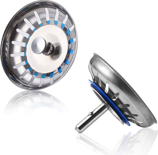 Kitchen Sink Drain Plug 80 mm - 2 Pieces Basket Plug - Sink Strainer Drain Stopper for the Kitchen - V1188-MS101-01602-1