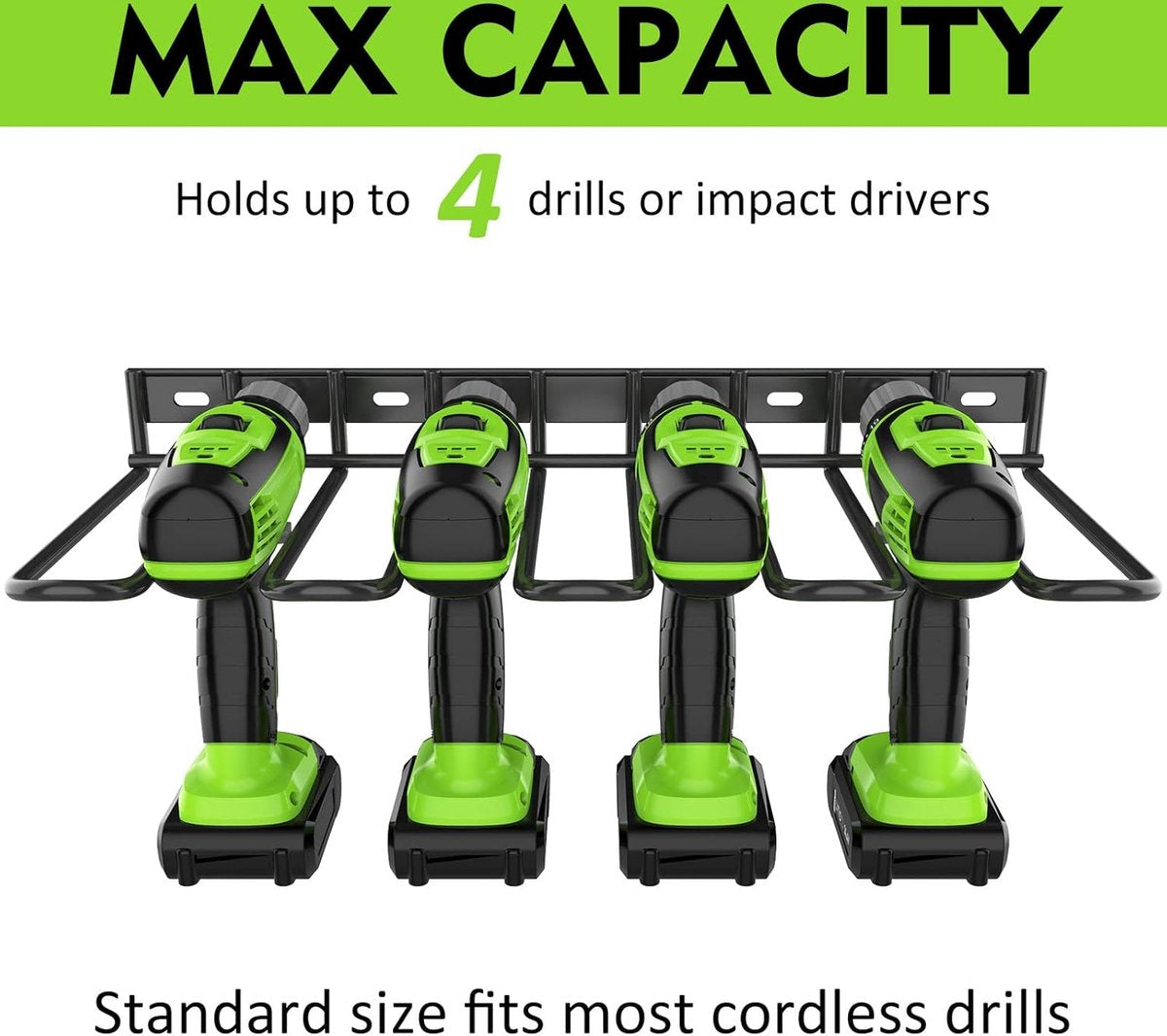 Tool Storage - Storage Rack - Wall Mount - Tool Rack - Tool Holder - 4 Slots - For 4 Power Tools - Tool V1188-MS101-01606-1