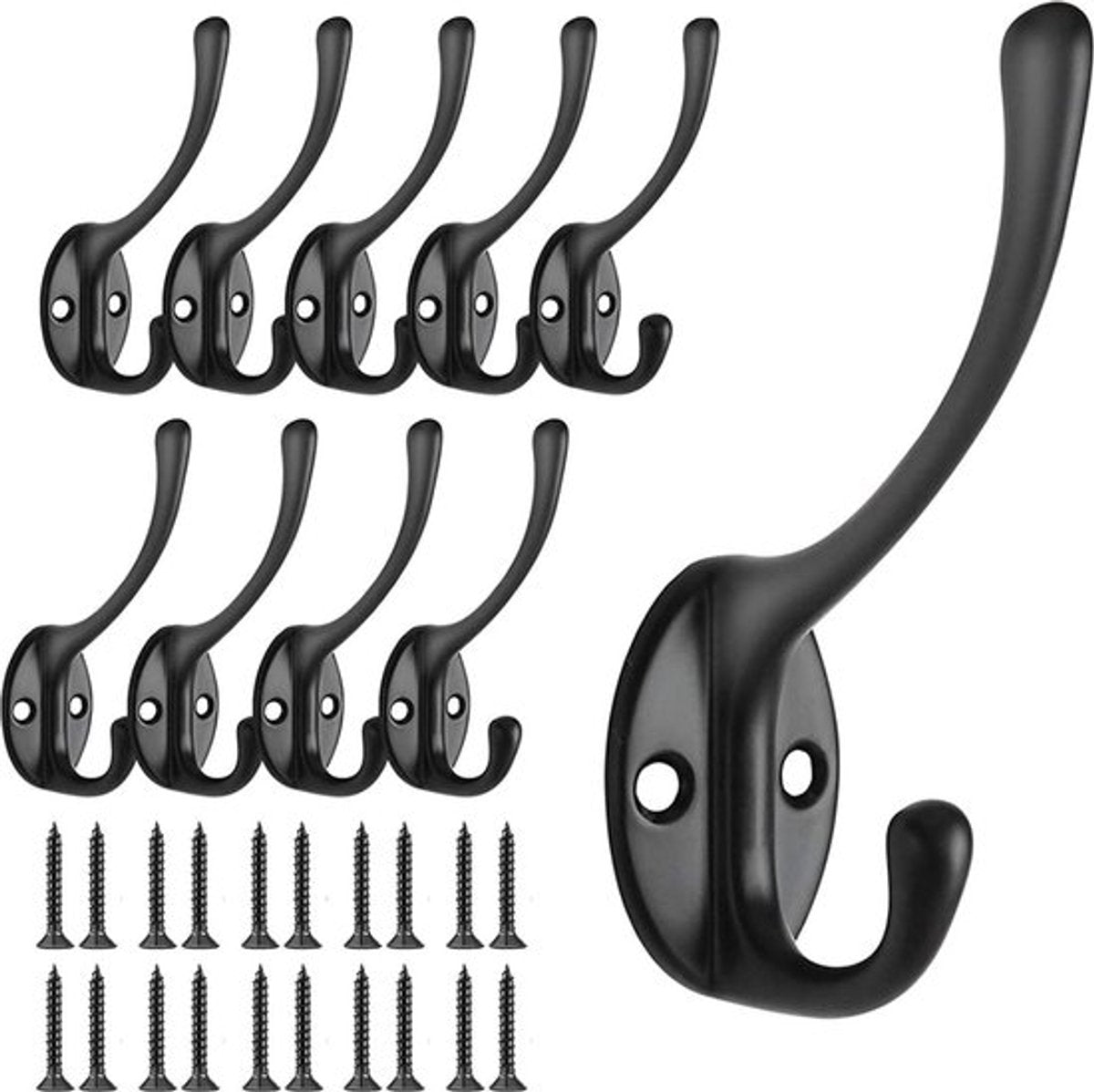 Hooks - Hanging Hooks - Set of 10 - Double Hook Design - Hanging Hooks - Wall Hooks - Coat Hook - Coat Rack V1188-MS101-01611-1