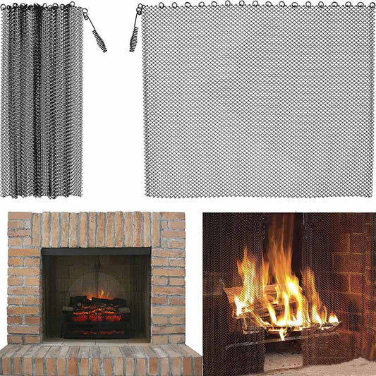 2-Piece Fireplace Screen - Hearth Screen - Spark Guard - With 2 Handles - For Home Fireplace - Fireplace Mesh V1188-MS101-01622-1
