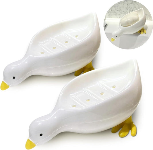 Soap Dish - 2 Pieces - Soap Holder - Soap Box - Small Soap Dish - Self-Draining Soap Holder - Duck Design - V1188-MS101-01623-1