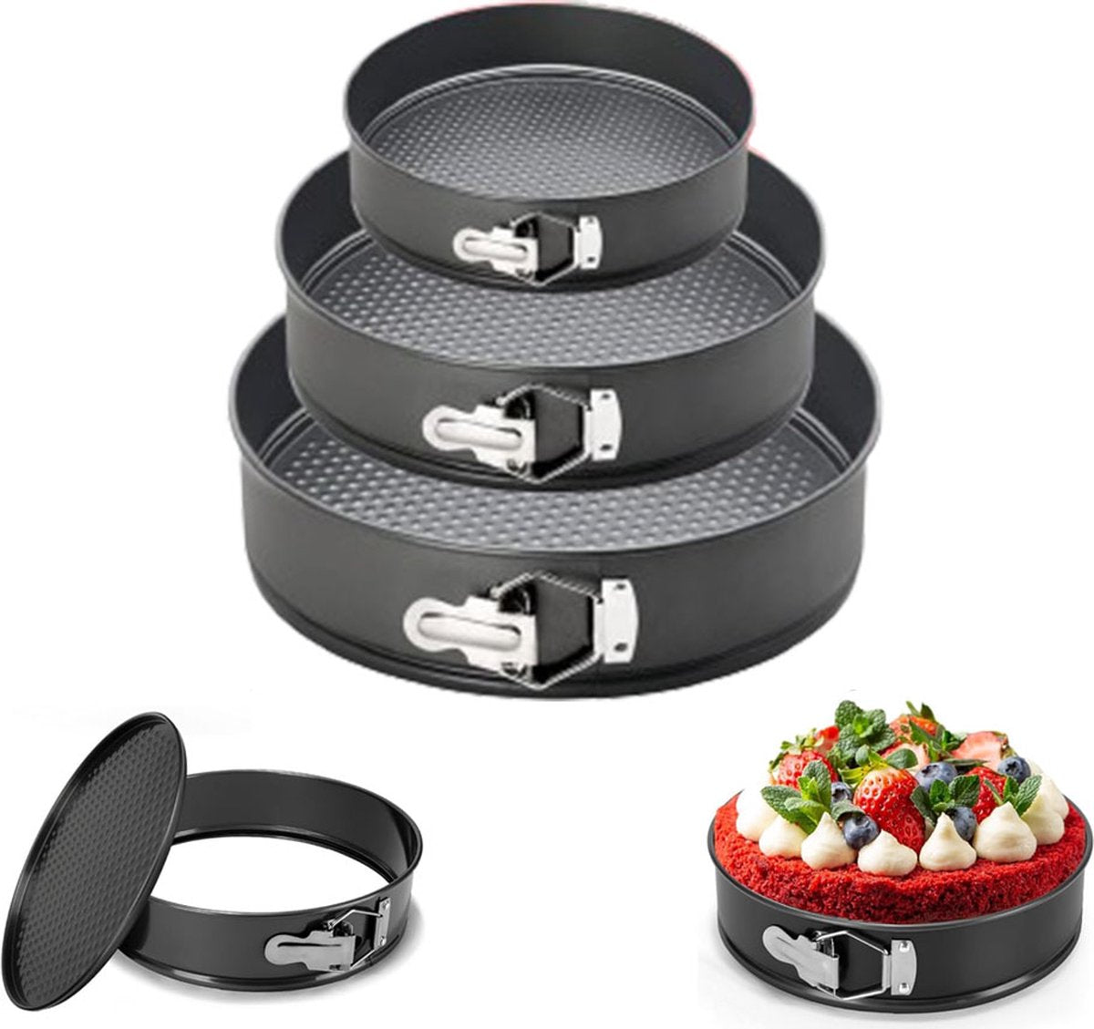 3-Piece Round Springform Set - Round Baking Tin - Cake Pan - Non-Stick Baking Pan - 20, 22 and 24cm - V1188-MS101-01624-1