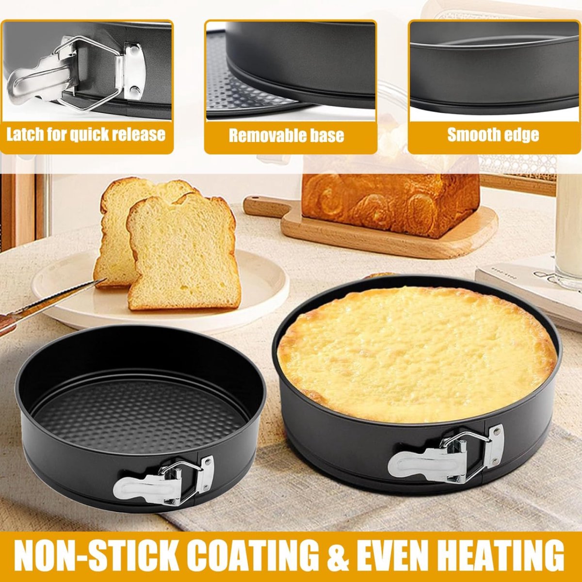 3-Piece Round Springform Set - Round Baking Tin - Cake Pan - Non-Stick Baking Pan - 20, 22 and 24cm - V1188-MS101-01624-1