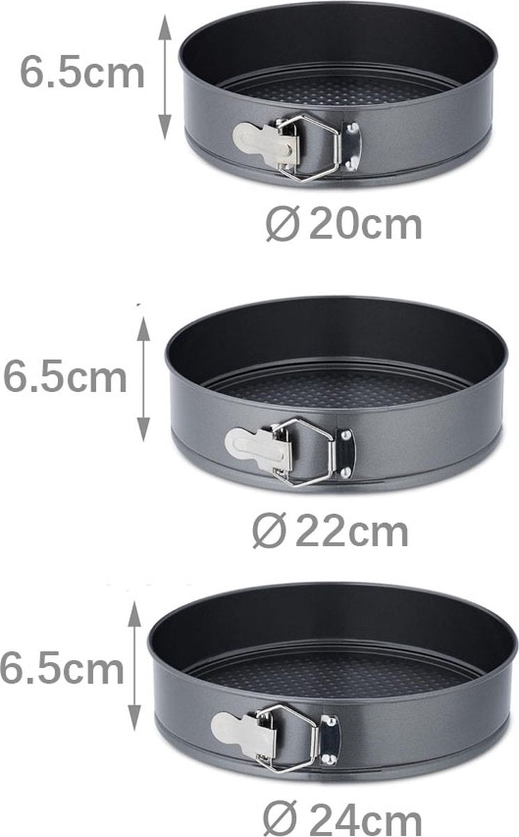 3-Piece Round Springform Set - Round Baking Tin - Cake Pan - Non-Stick Baking Pan - 20, 22 and 24cm - V1188-MS101-01624-1