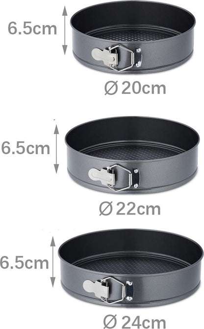 3-Piece Round Springform Set - Round Baking Tin - Cake Pan - Non-Stick Baking Pan - 20, 22 and 24cm - V1188-MS101-01624-1