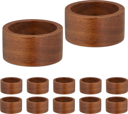 Handmade Round Wooden Napkin Rings - Set of 12 - 2.5 x 5 cm - Wooden Napkin Ring - For Paper and Cloth V1188-MS101-01627-1
