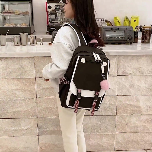Girls School Student School Bag Outdoor Backpack With USB Charging Port, Pink - Luxury Backpack - School Bag V1188-MS101-01634-1