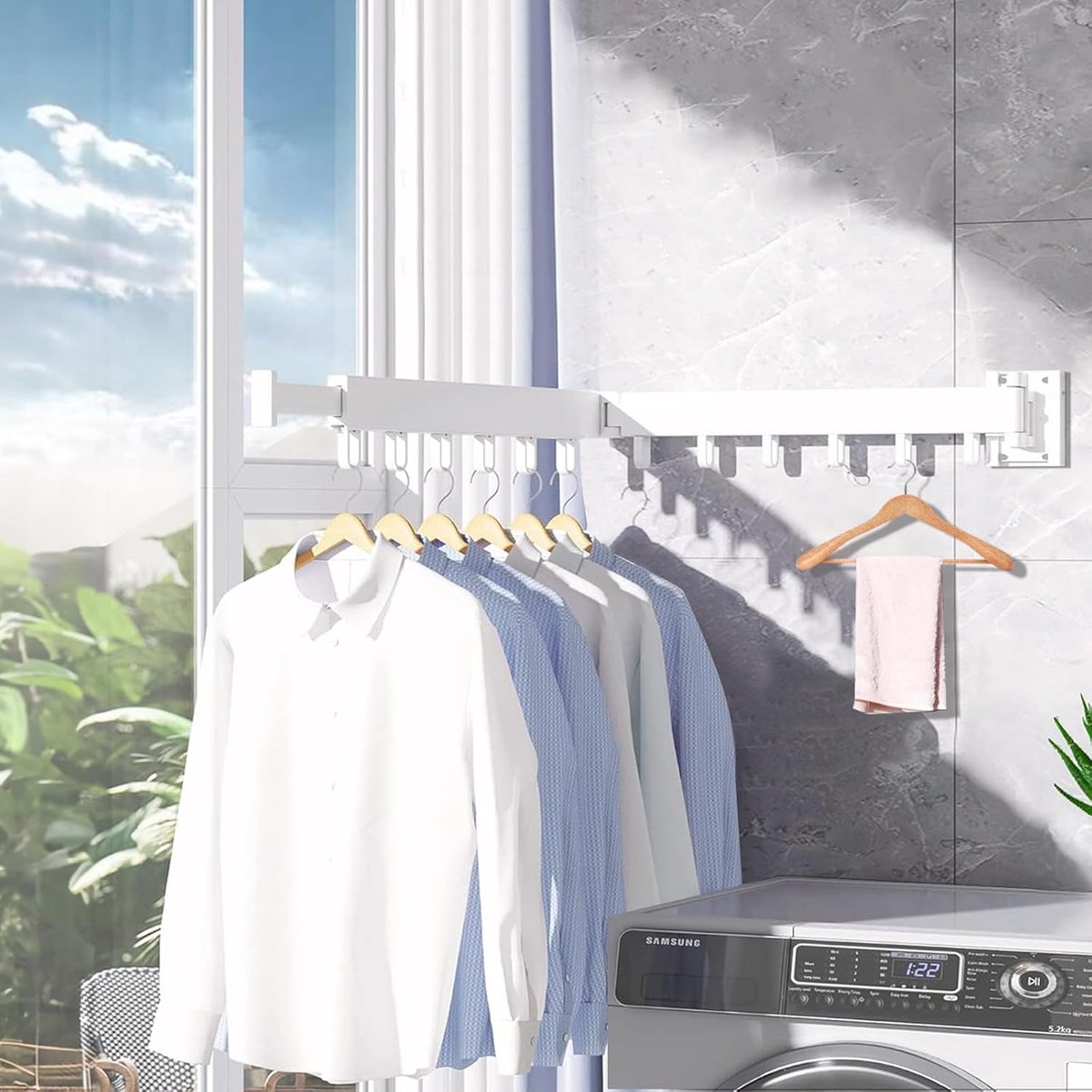 Foldable Wall Drying Rack - Foldable Wall Clothes Rack - Foldable Wall Clothes Rod - 2-Way Drying Rack - V1188-MS101-01639-1