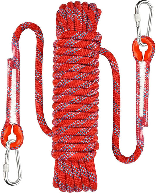 Climbing rope 10 meters - 1000 kg tensile strength - including 2 carabiners - red V1188-MS101-01641-1