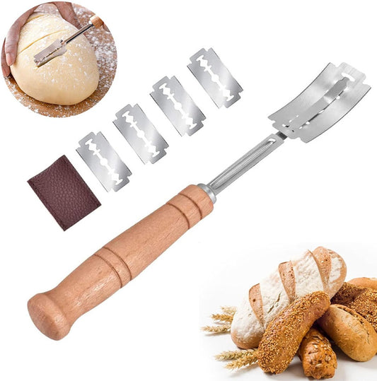 Dough Knife - Blade - Blade Knife - Dough Knife - Baguette Knife - With 5 Blades And Storage Case - Wooden V1188-MS101-01642-1