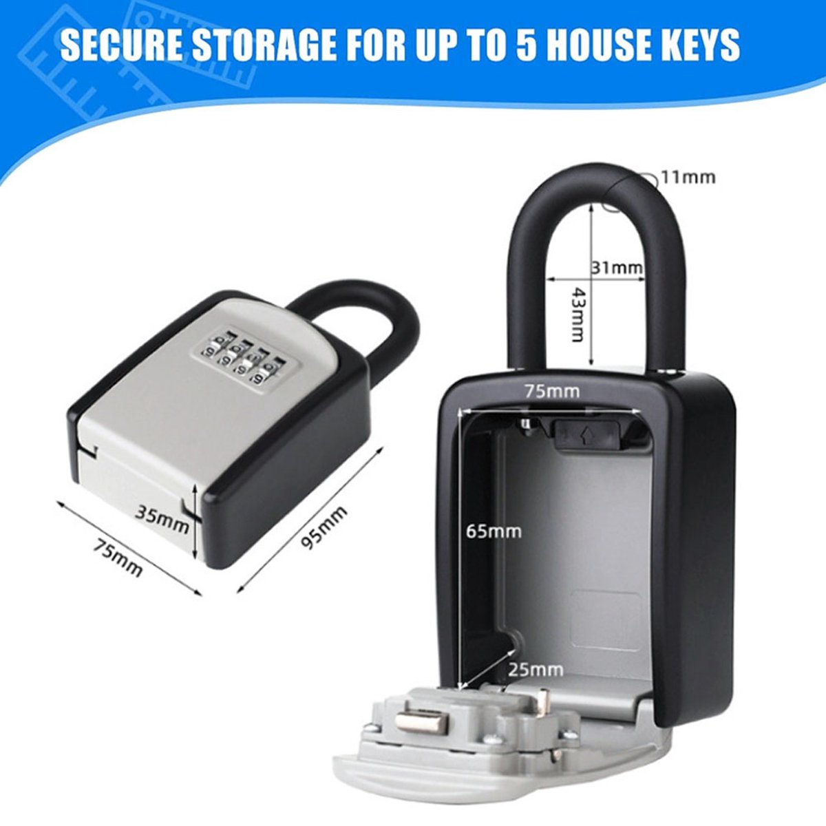 Outdoor/Indoor Key Safe - Small Key Safe with Code - Key Cabinet - Key Box - Small Safe with Combination Lock V1188-MS101-01673-1