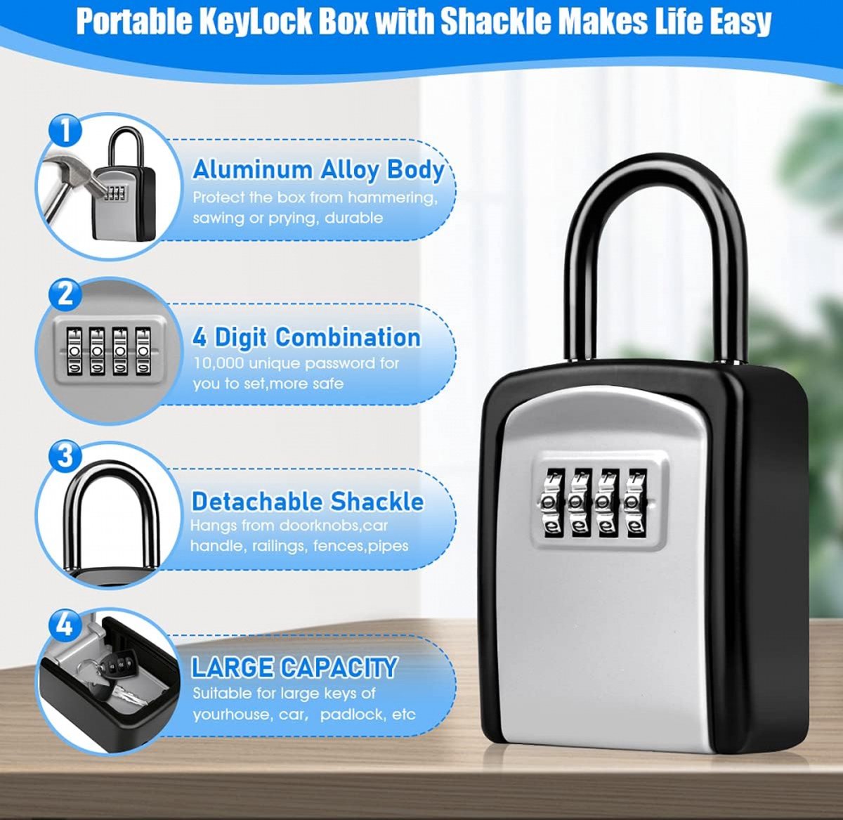 Outdoor/Indoor Key Safe - Small Key Safe with Code - Key Cabinet - Key Box - Small Safe with Combination Lock V1188-MS101-01673-1