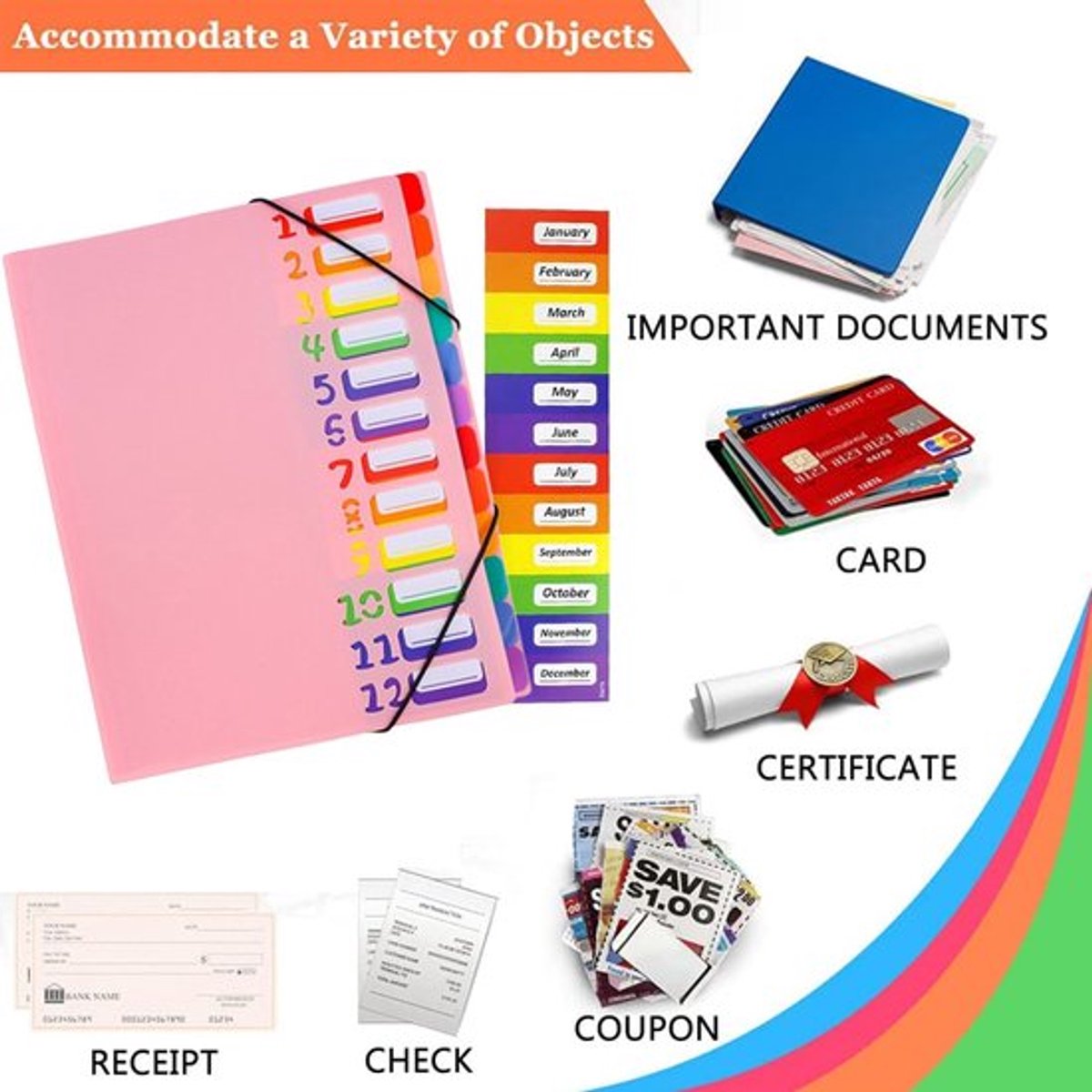 A4 Expandable Project Folder - A4 Sorting Folder - 12 Compartments - File Folder with Tabs - Compartment V1188-MS101-01681-1