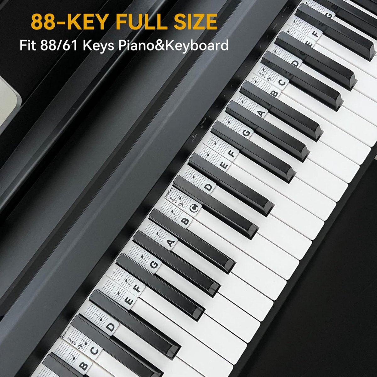 Removable Silicone Piano Stickers - 88 Keys - Key Guide - Keyboard Stickers - Reusable - Learn Music Notes V1188-MS101-01682-1