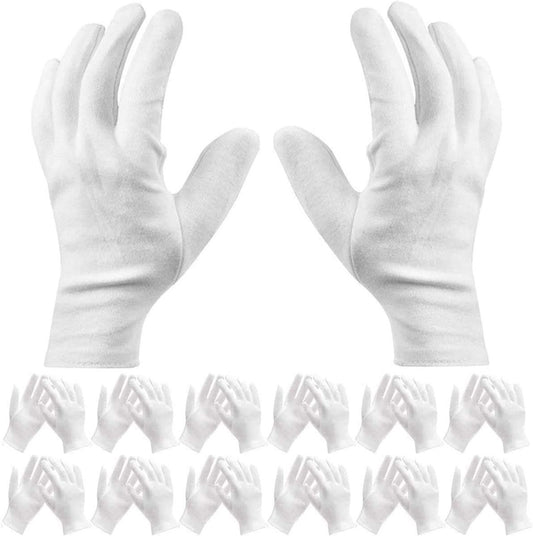 Cotton gloves - 12 Pairs - white - soft hand cotton - Used For Cosmetics, Jewelry Coin Inspection, Inspection V1188-MS101-01685-1