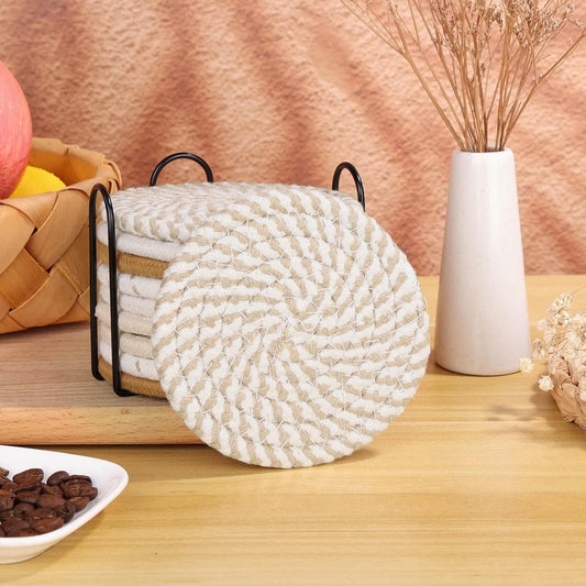 Cork Coasters - Set of 8 with Holder - Woven Coasters - Handmade - Thicker - Highly Hygroscopic - Anti-Slip - V1188-MS101-01696-1