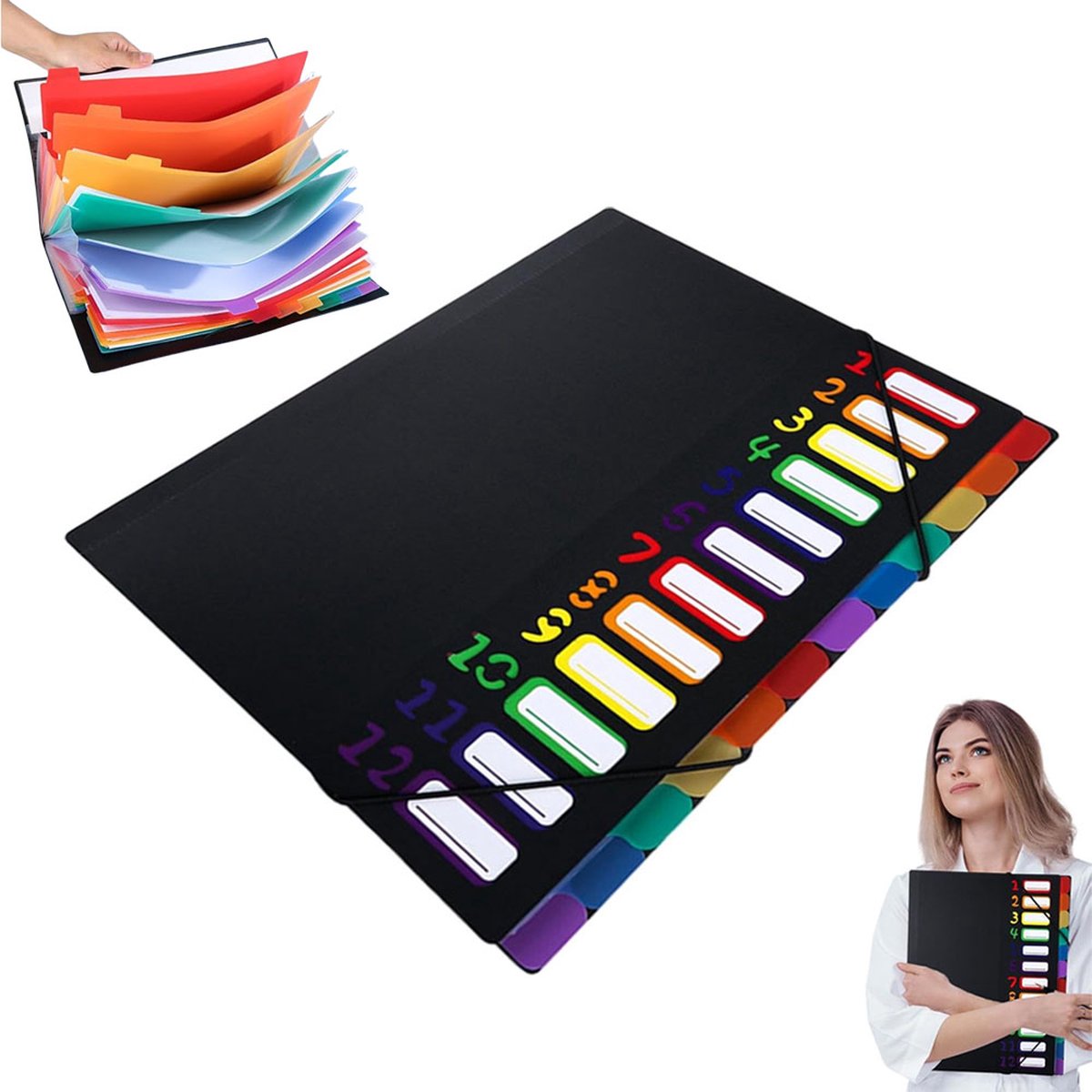A4 Expandable Project Folder - A4 Sorting Folder - 12 Compartments - File Folder with Tabs - Compartment V1188-MS101-01697-1
