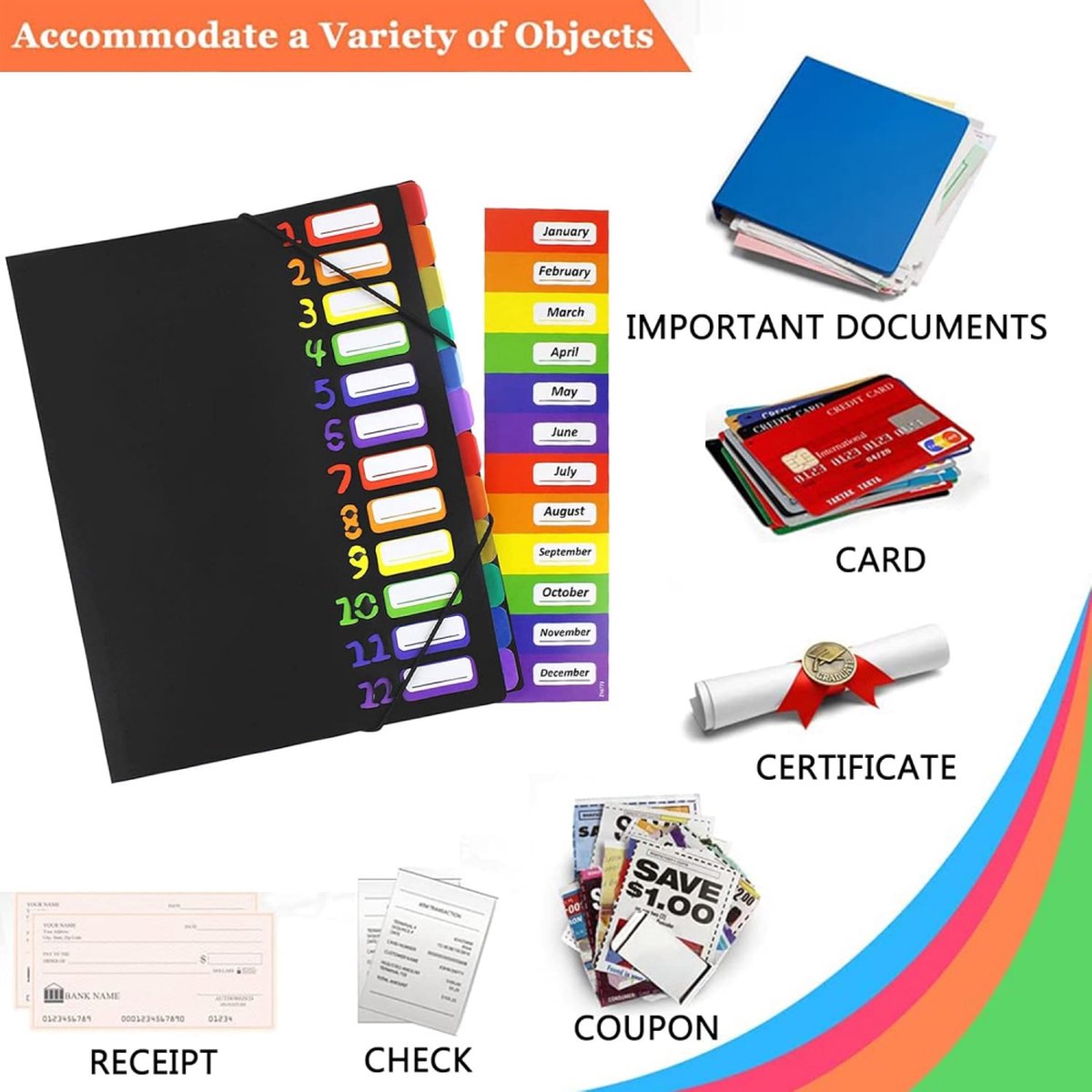 A4 Expandable Project Folder - A4 Sorting Folder - 12 Compartments - File Folder with Tabs - Compartment V1188-MS101-01697-1
