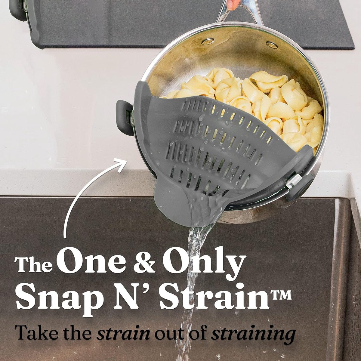 Silicone Colander - Kitchen Draining Lid - Draining Aid - Silicone - BPA Free - Safe Hands-Free Draining - V1188-MS101-01702-1