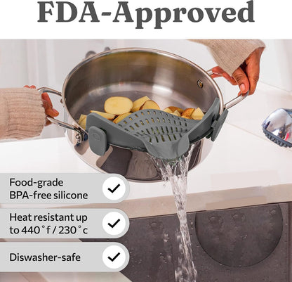 Silicone Colander - Kitchen Draining Lid - Draining Aid - Silicone - BPA Free - Safe Hands-Free Draining - V1188-MS101-01702-1