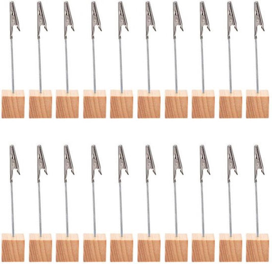 20 pieces wooden memo clip holder table numbers place card holders lightweight wooden cube base, memo photo V1188-MS101-01725-1